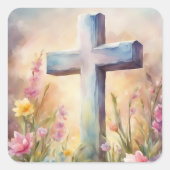 イースターバニーかわいいフローラ休日先生学生 スクエアシール (正面)