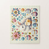 イースターバニーかわいい雛の卵の花のパターン –  ジグソーパズル (縦)