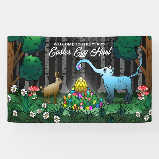 イースターバニーがイースターエッグを集める 横断幕 (横)