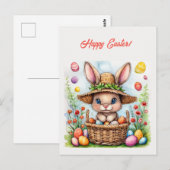 イースターバニーが卵の絵を描中に入った幸せ ポストカード (正面/裏面)