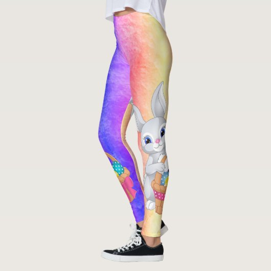 イースターバニーが卵を染めるカラフルおもしろいレギンス レギンス (左)