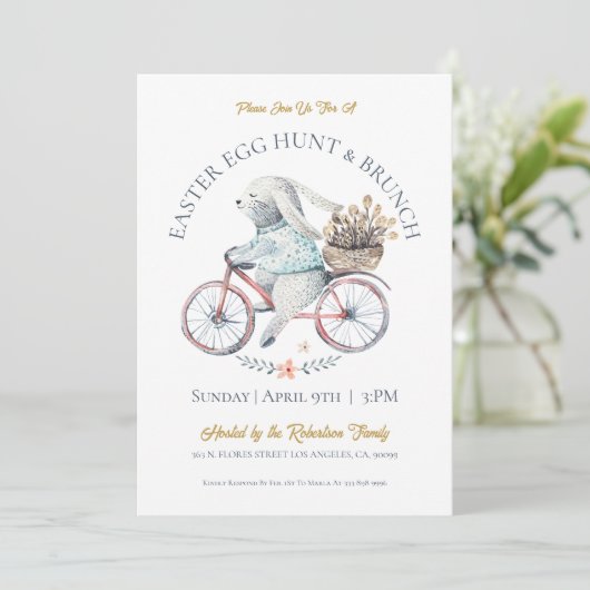 イースターバニーが自転車で春の花を運ぶ 招待状 (スタンド正面)