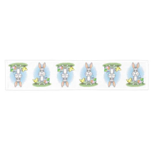 イースターバニーとうさぎ色のイースターエッグ ショートテーブルランナー (横)