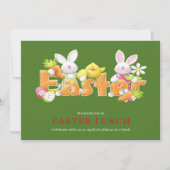 イースターバニーとおもしろい文字グリーティングカード 招待状 (正面)