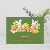 イースターバニーとおもしろい文字グリーティングカード 招待状 (スタンド正面)