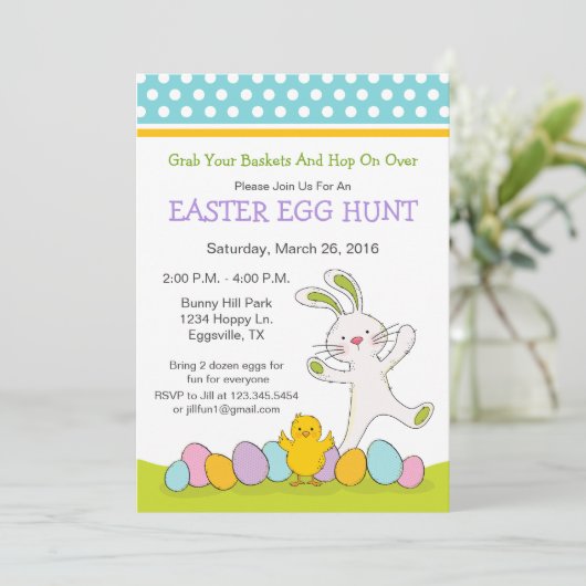 イースターバニーとひよこ イースターエッグハントへの招待 招待状 (スタンド正面)