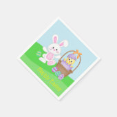 イースターバニーとひよこ スタンダードカクテルナプキン (角)