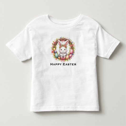 イースターバニーとイースターエッグとフローラリース トドラーTシャツ (正面)