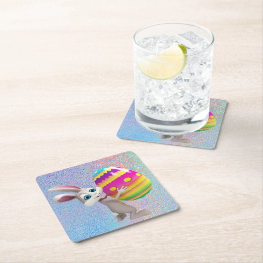 イースターバニーとイースターエッグセット紙コースター スクエアペーパーコースター (インサイチュ)