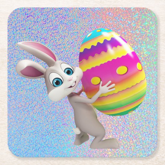 イースターバニーとイースターエッグセット紙コースター スクエアペーパーコースター (正面)