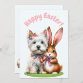 イースターバニーとウェスティーイースターカード シーズンカード (正面/裏面)