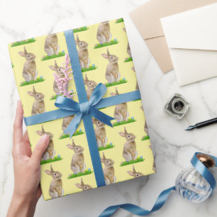 イースターバニーとエッグオンイエロー ラッピングペーパー
