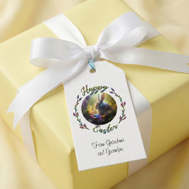 イースターバニーとエッグバスケット付き雛 ギフトタグ