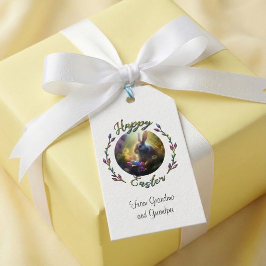 イースターバニーとエッグバスケット付き雛 ギフトタグ
