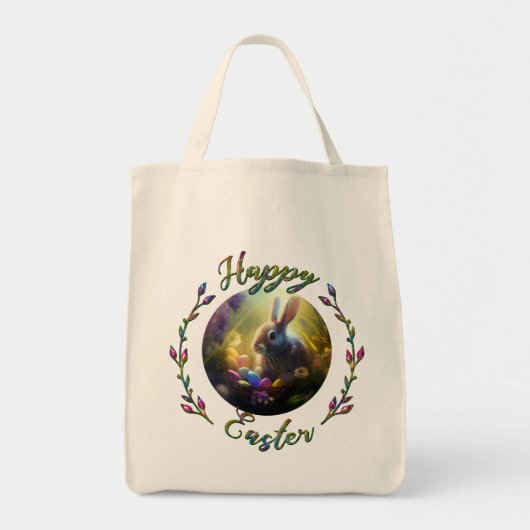 イースターバニーとエッグバスケット付き雛 トートバッグ (正面)