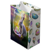 イースターバニーとエッグバスケット付き雛 ミディアムペーパーバッグ (正面アングル)