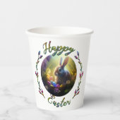 イースターバニーとエッグバスケット付き雛 紙コップ (正面)