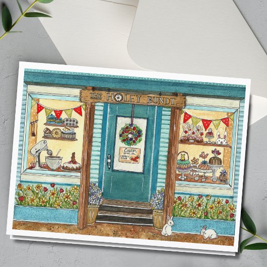 イースターバニーとケーキショップ水のカラーカード カード