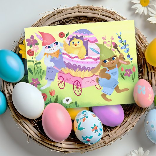 イースターバニーとシック ポストカード