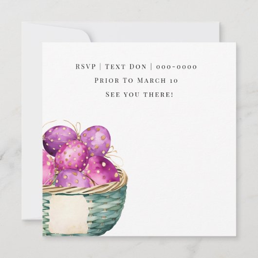 イースターバニーとセイズイースターエッグのバスケット 招待状 (裏面)