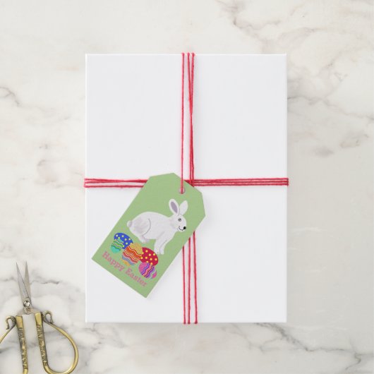 イースターバニーとチョコレートの卵 ギフトタグ (より糸付き)