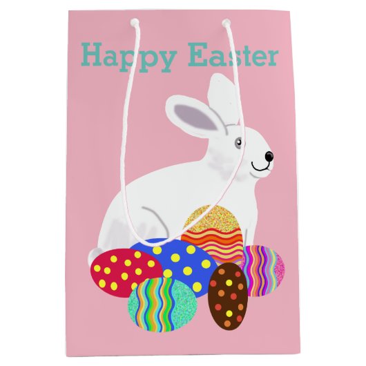 イースターバニーとチョコレートの卵 ミディアムペーパーバッグ (正面)