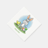 イースターバニーとニワトリ スタンダードカクテルナプキン (角)
