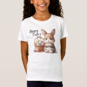 イースターバニーとバスケットを持つハッピーイースター Tシャツ (正面)