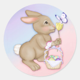 イースターバニーとバスケットシール ラウンドシール