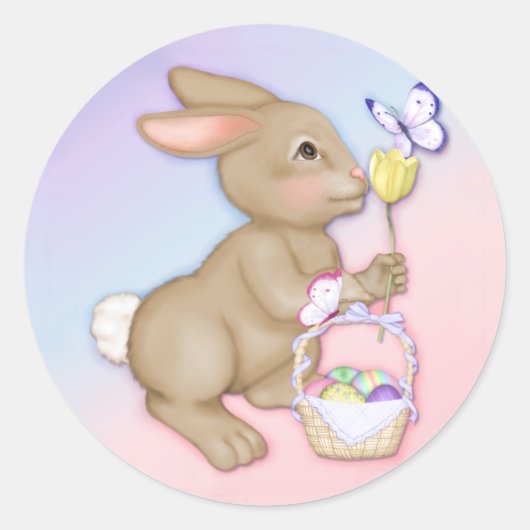 イースターバニーとバスケットシール ラウンドシール (正面)