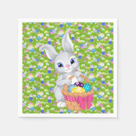 イースターバニーとバスケット卵狩りパーティー紙 スタンダードカクテルナプキン