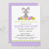 イースターバニーとバスケット卵狩り招待状 招待状 (正面/裏面)