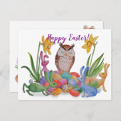 イースターバニーとフクロウ シーズンポストカード (正面/裏面)