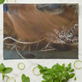 イースターバニーとブラウンの馬 キッチンタオル (折り畳み)