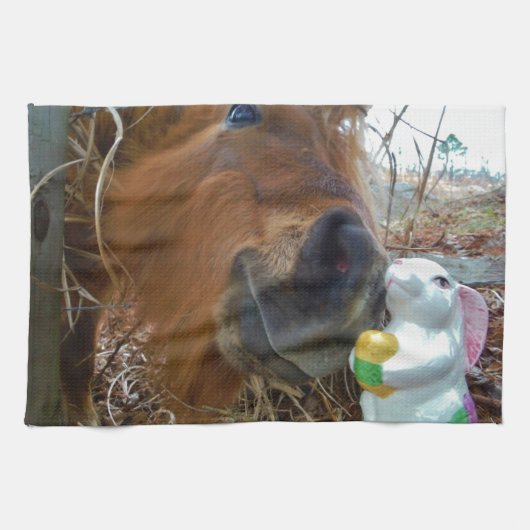 イースターバニーとブラウンの馬 キッチンタオル (横)