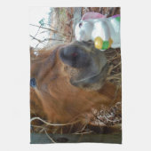 イースターバニーとブラウンの馬 キッチンタオル (縦)