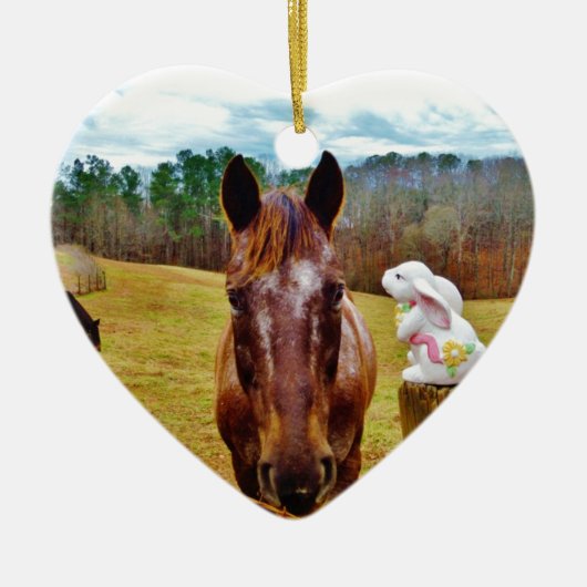 イースターバニーとブラウンの馬 セラミックオーナメント (正面)