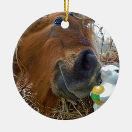 イースターバニーとブラウンの馬 セラミックオーナメント (正面)