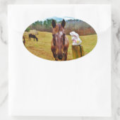 イースターバニーとブラウンの馬 楕円形シール (バッグ)