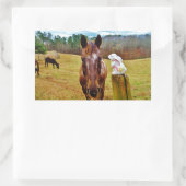 イースターバニーとブラウンの馬 長方形シール (バッグ)