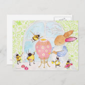イースターバニーとミツバチ シーズンポストカード (正面/裏面)