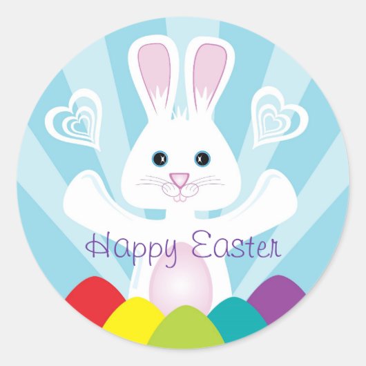 イースターバニーとレインボーエッグ，ハッピーイースター ラウンドシール (正面)