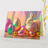 イースターバニーと光沢のある卵コレクション カード (黄色い花)