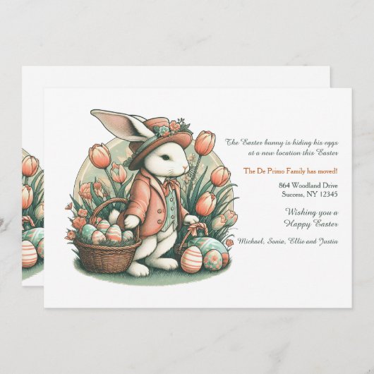 イースターバニーと卵かご移動発表 招待状 (正面/裏面)