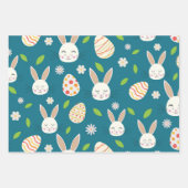 イースターバニーと卵と花が青 ラッピングペーパーシート (正面3)