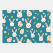 イースターバニーと卵と花が青 ラッピングペーパーシート (正面2)