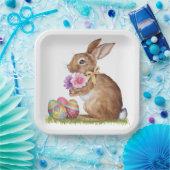 イースターバニーと卵と花 ペーパープレート (パーティー)