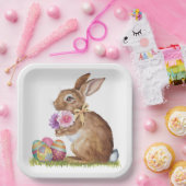 イースターバニーと卵と花 ペーパープレート (パーティー)