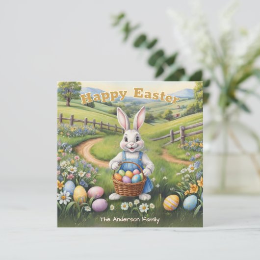イースターバニーと卵のかご可愛い春 シーズンカード (スタンド正面)