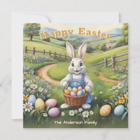 イースターバニーと卵のかご可愛い春 シーズンカード (正面)